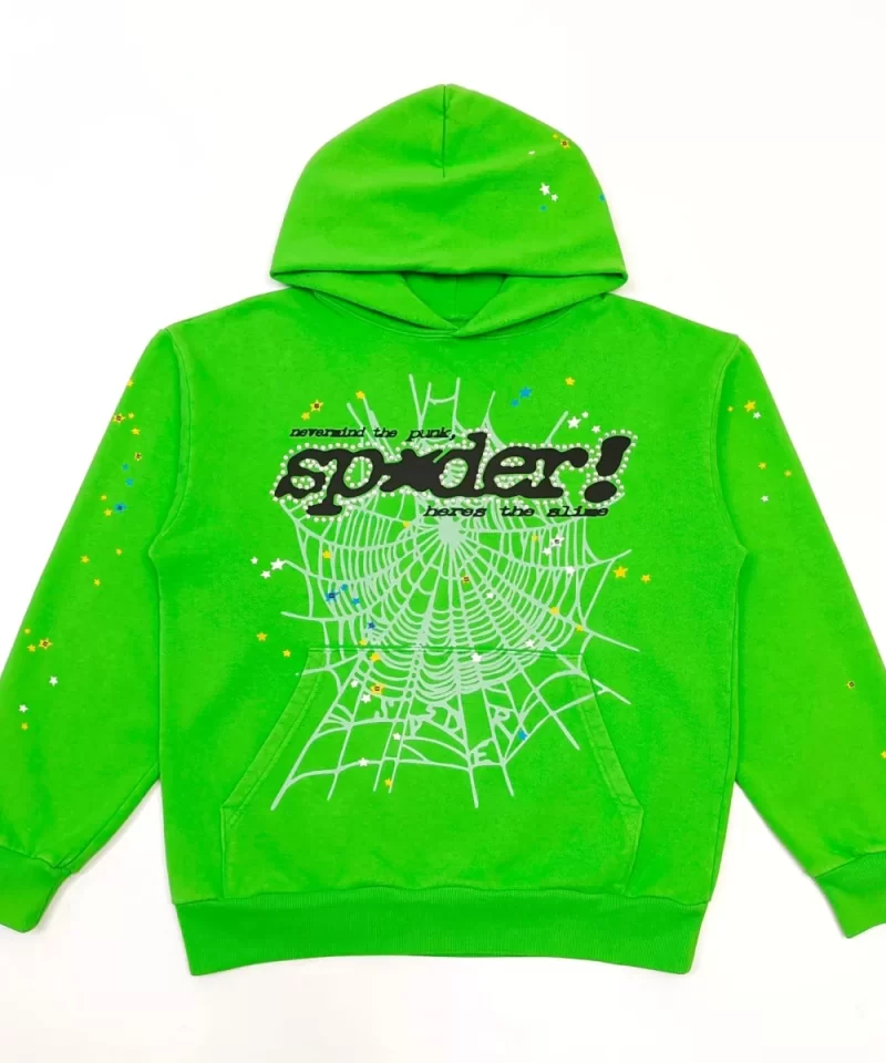 Sp5der Green Rhinestone V2 Hoodie | 420G Heavy Fleece