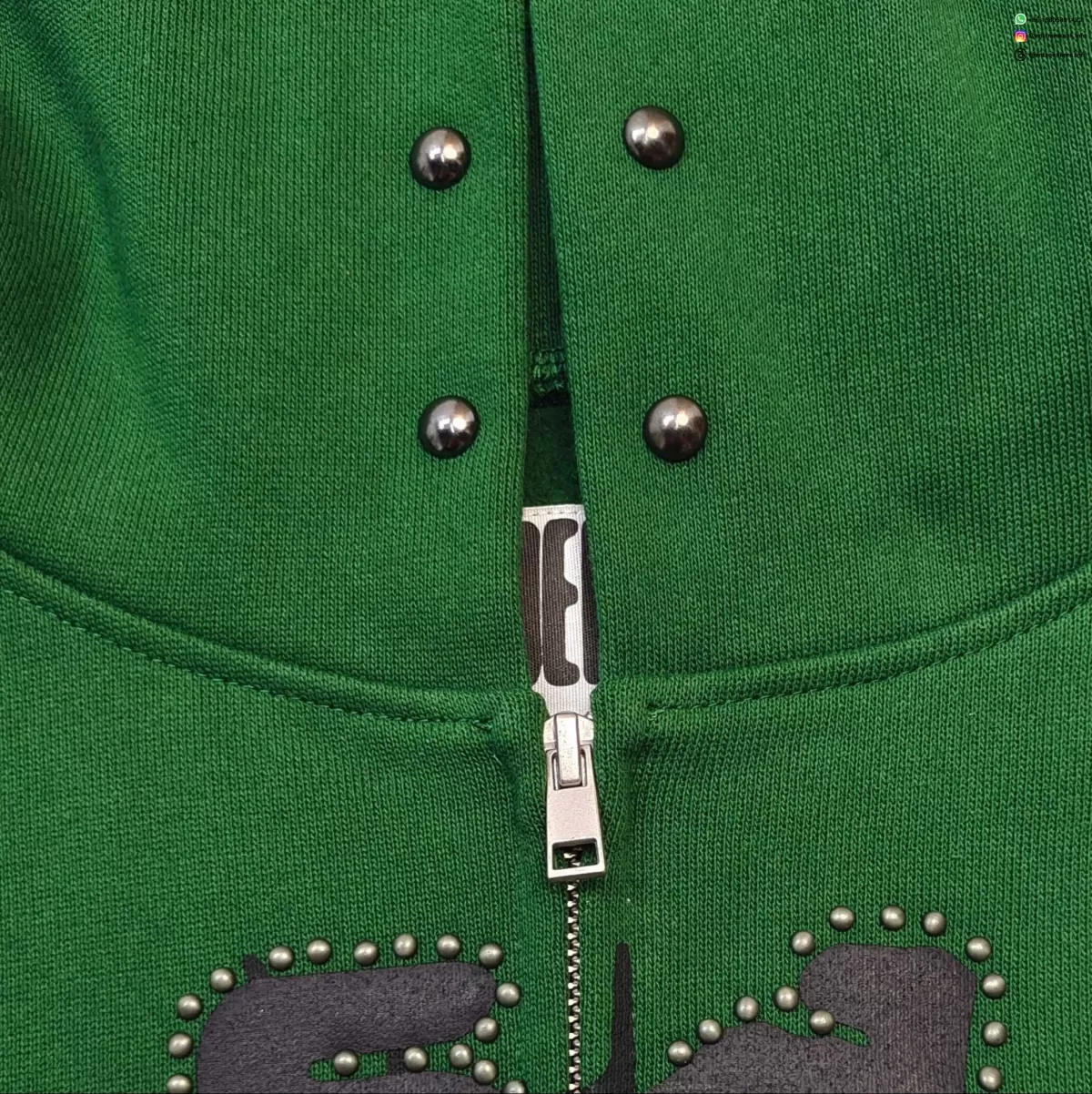 Sp5der Green Rhinestone Zip Hoodie | 450G Heavy Fleece