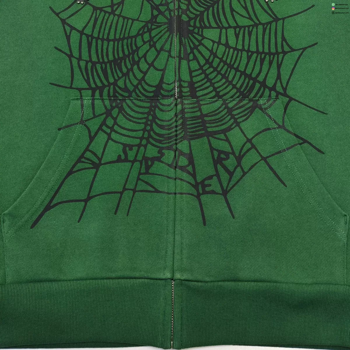 Sp5der Green Rhinestone Zip Hoodie | 450G Heavy Fleece