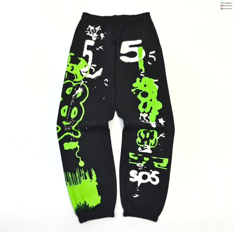 Sp5der Green Spray Line Black Joggers – Premium Heavyweight Cotton Sweatpants for Streetwear