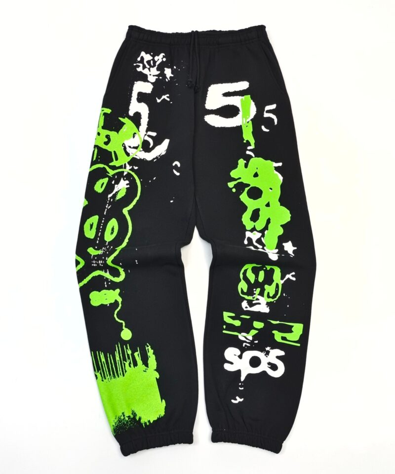 Sp5der Green Spray Line Black Joggers – Premium Heavyweight Cotton Sweatpants for Streetwear