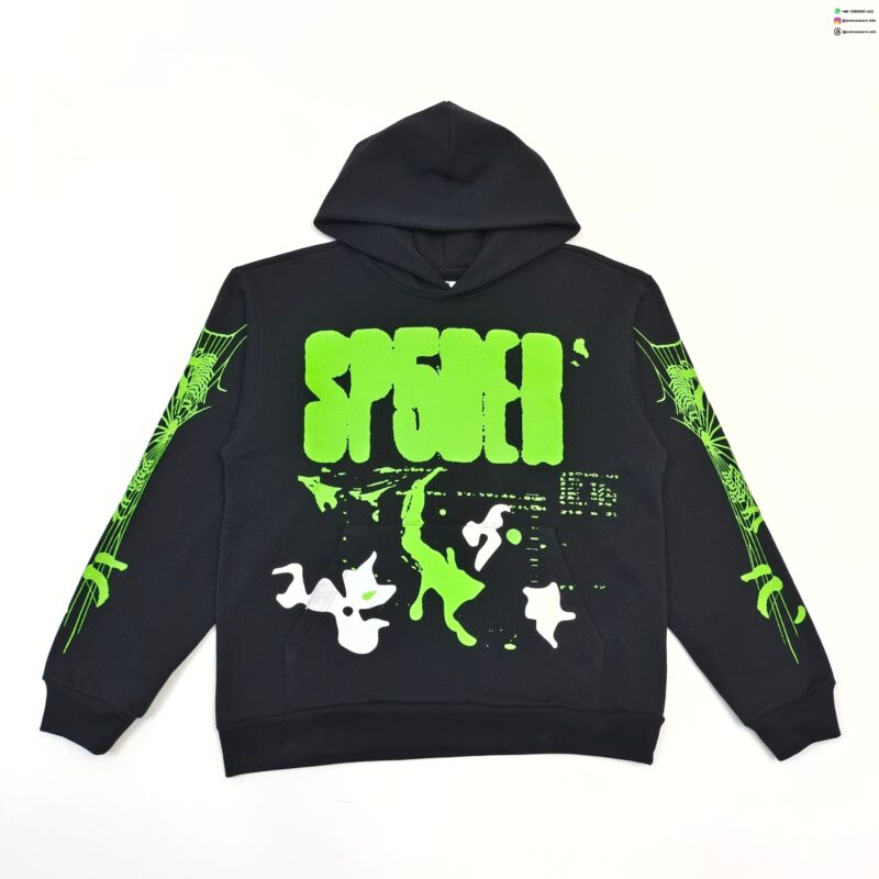 Sp5der Green Web Graphic Hoodie – Premium 450g Cotton Fleece Pullover