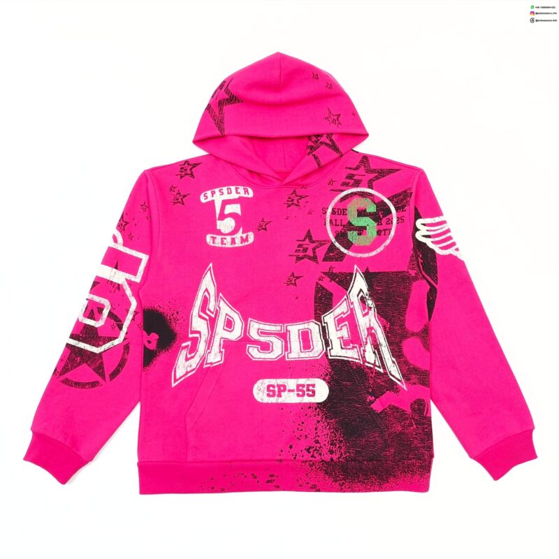Sp5der Pink Spray Graphic Hoodie – Premium 450g Cotton Fleece Streetwear Pullover