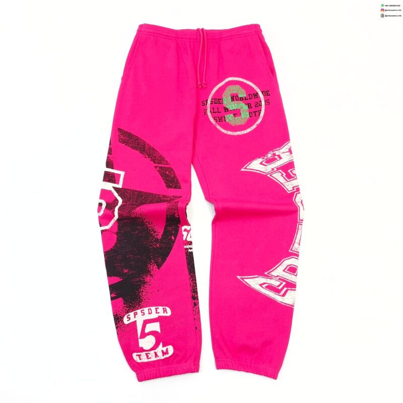 Sp5der Pink Spray Painted Sweatpants – Premium 450g Cotton Fleece | Streetwear Graphic Joggers