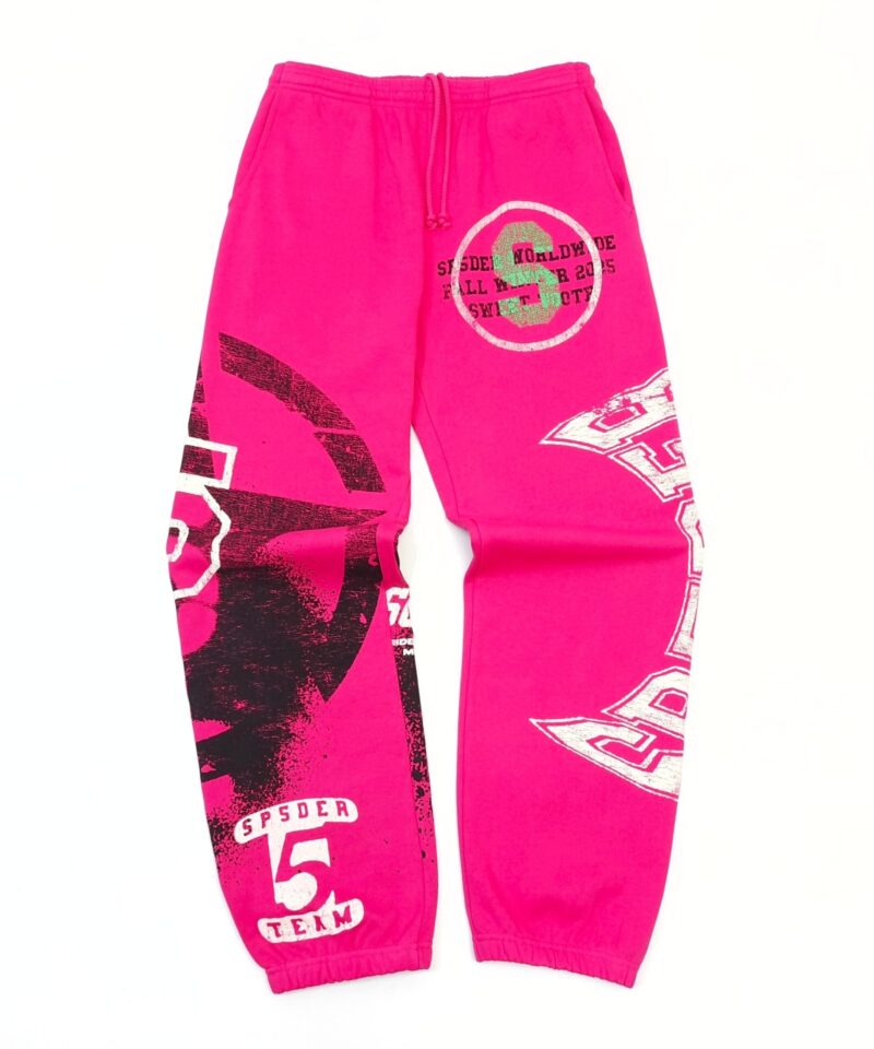 Sp5der Pink Spray Painted Sweatpants – Premium 450g Cotton Fleece | Streetwear Graphic Joggers