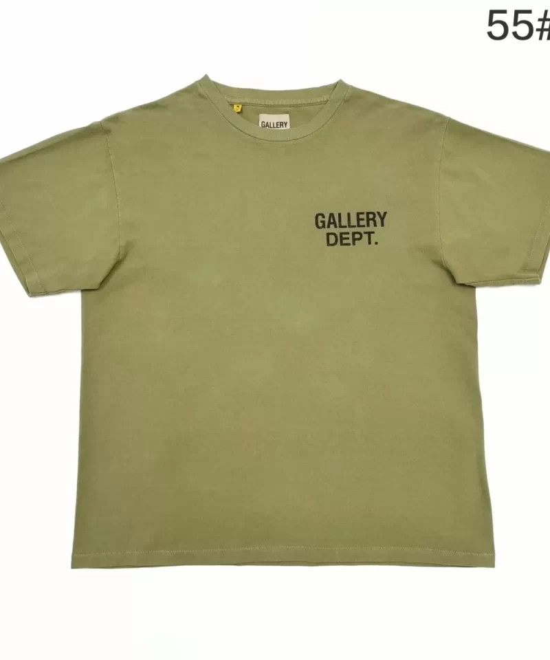 Gallery Dept Black Logo Olive Green Basic T-Shirt - Vintage Washed Cotton Tee