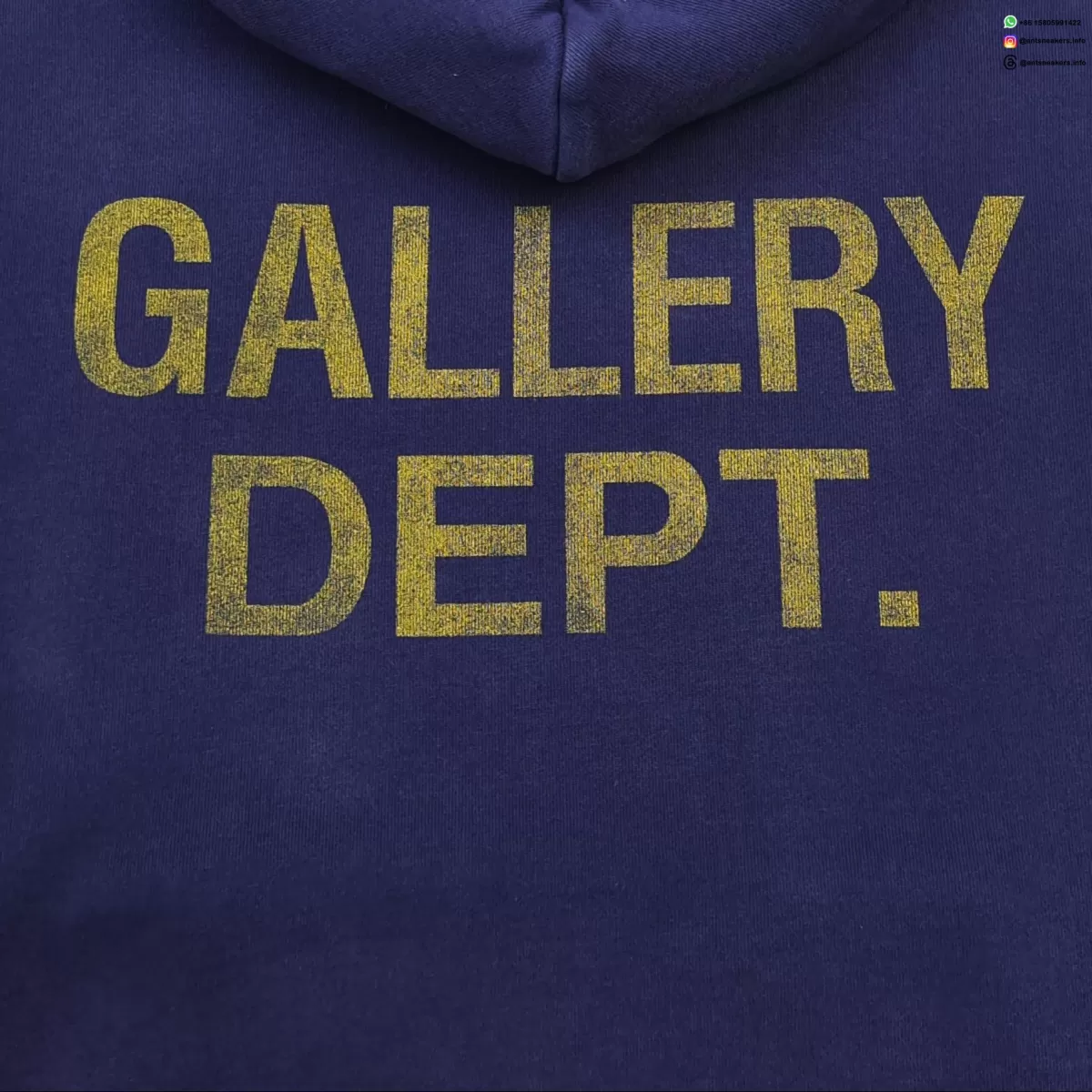 Gallery Dept Hand-Painted Front & Back Yellow Letter Hoodie - Deep Blue Vintage Wash