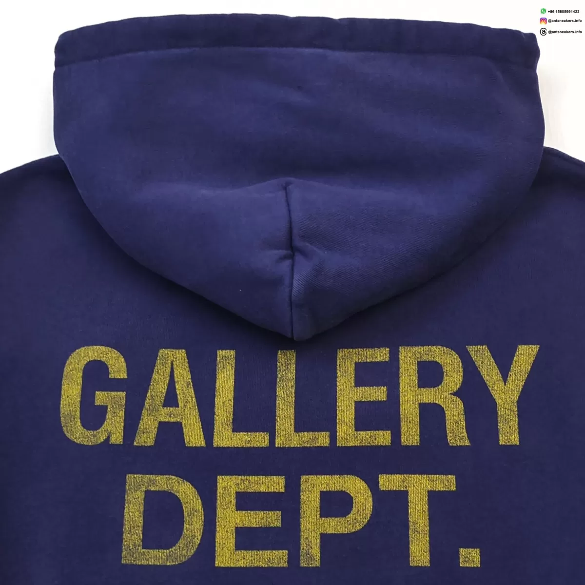 Gallery Dept Hand-Painted Front & Back Yellow Letter Hoodie - Deep Blue Vintage Wash