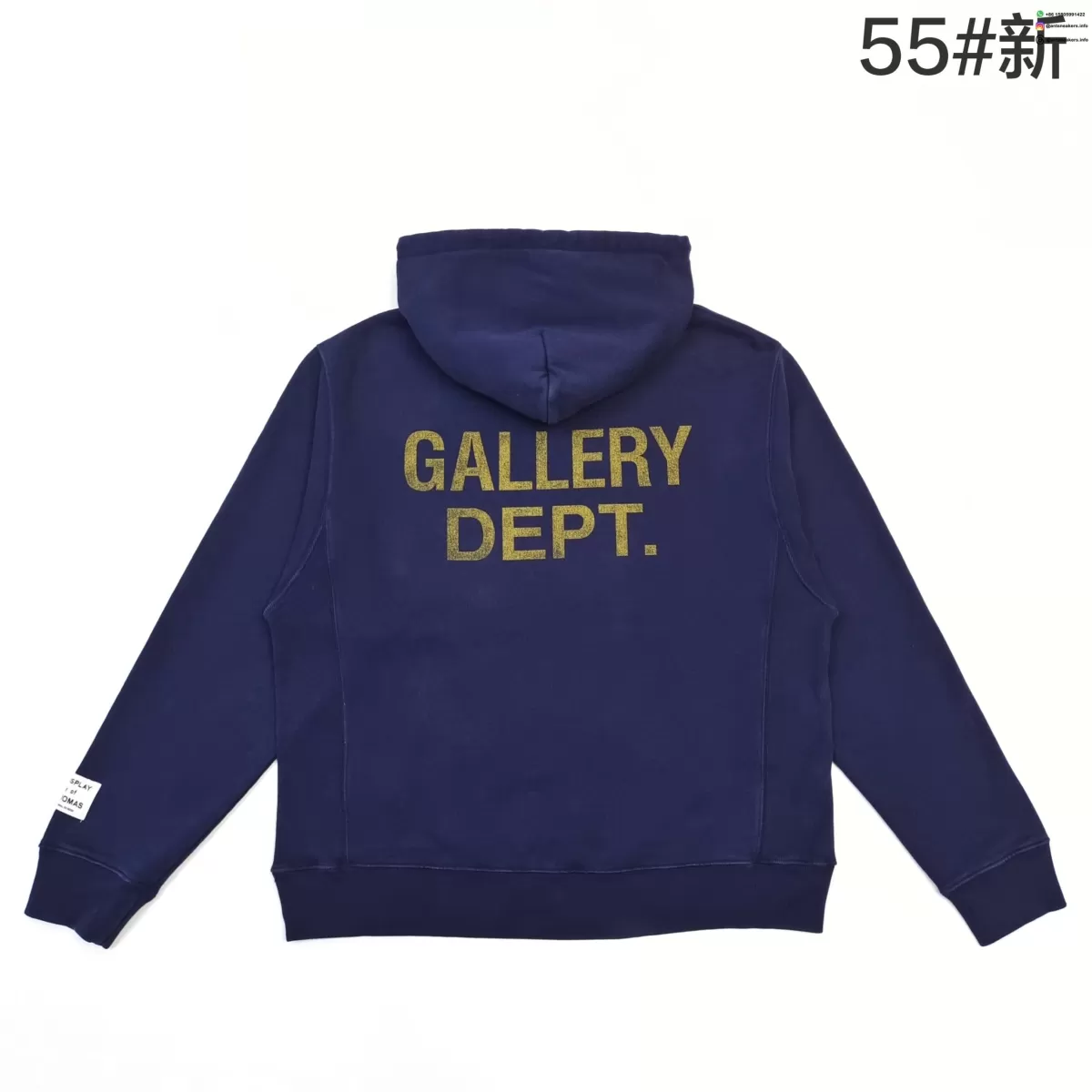 Gallery Dept Hand-Painted Front & Back Yellow Letter Hoodie - Deep Blue Vintage Wash