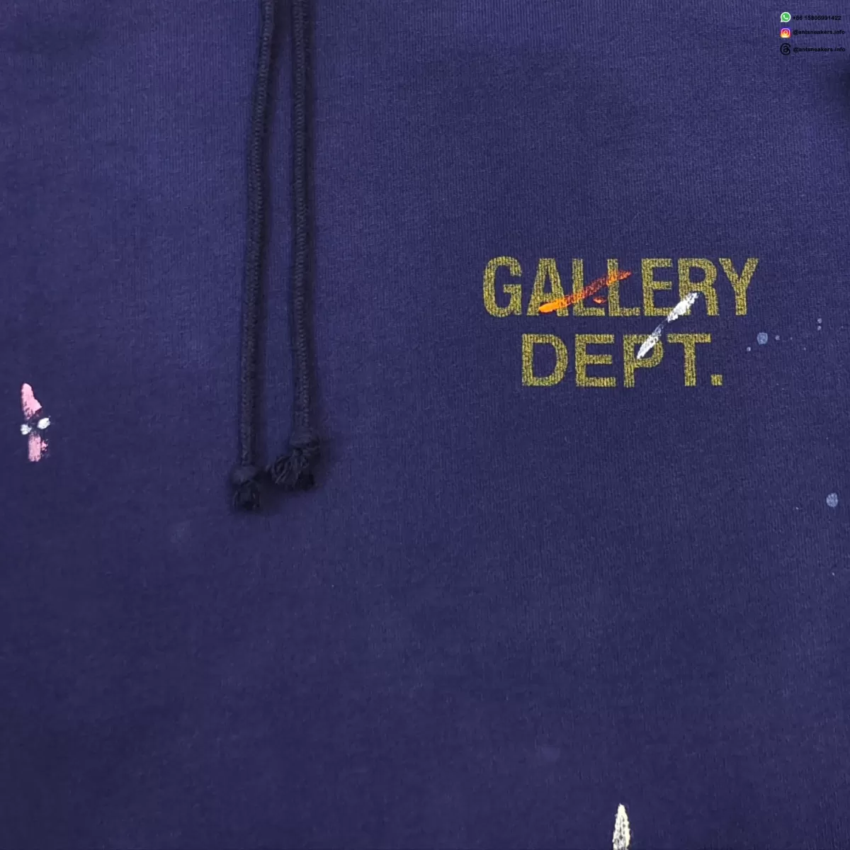 Gallery Dept Hand-Painted Front & Back Yellow Letter Hoodie - Deep Blue Vintage Wash
