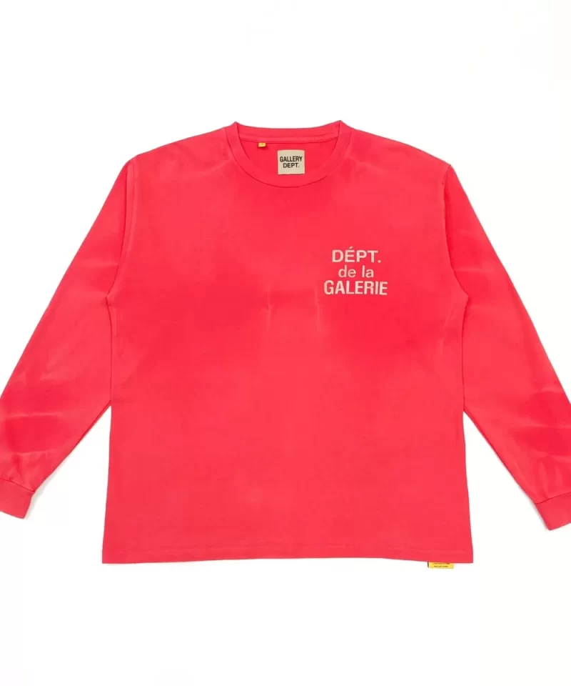 Gallery Dept Red Ripple Wash Long Sleeve T-Shirt - Vintage Gradient Cotton Tee