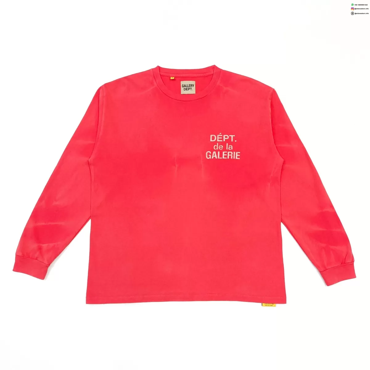 Gallery Dept Red Ripple Wash Long Sleeve T-Shirt - Vintage Gradient Cotton Tee
