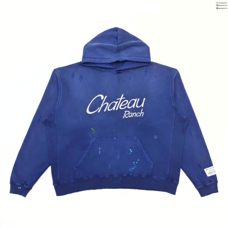 Gallery Dept Chateau Ranch Hand-Painted Blue Hoodie – Vintage Garment Dyed Pullover