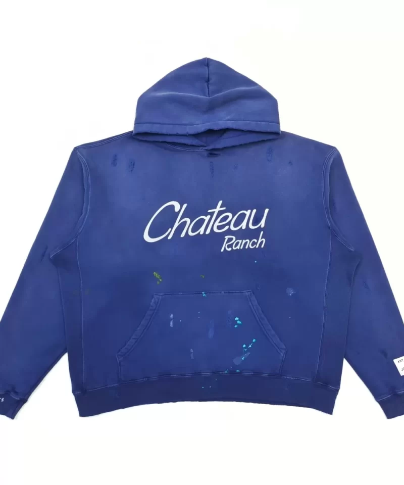 Gallery Dept Chateau Ranch Hand-Painted Blue Hoodie - Vintage Garment Dyed Pullover