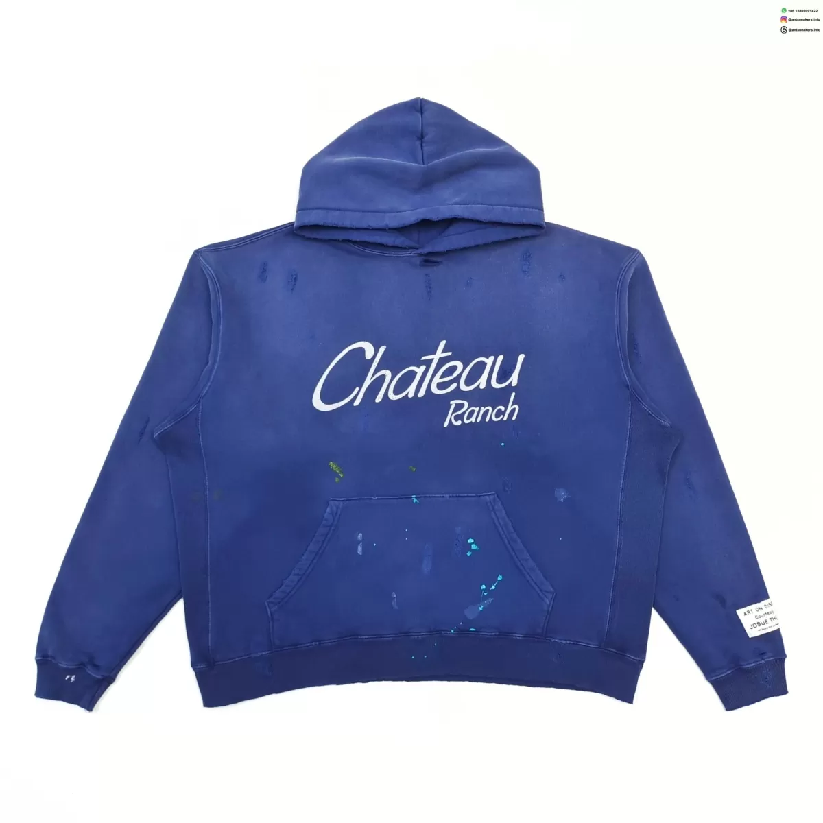 Gallery Dept Chateau Ranch Hand-Painted Blue Hoodie - Vintage Garment Dyed Pullover