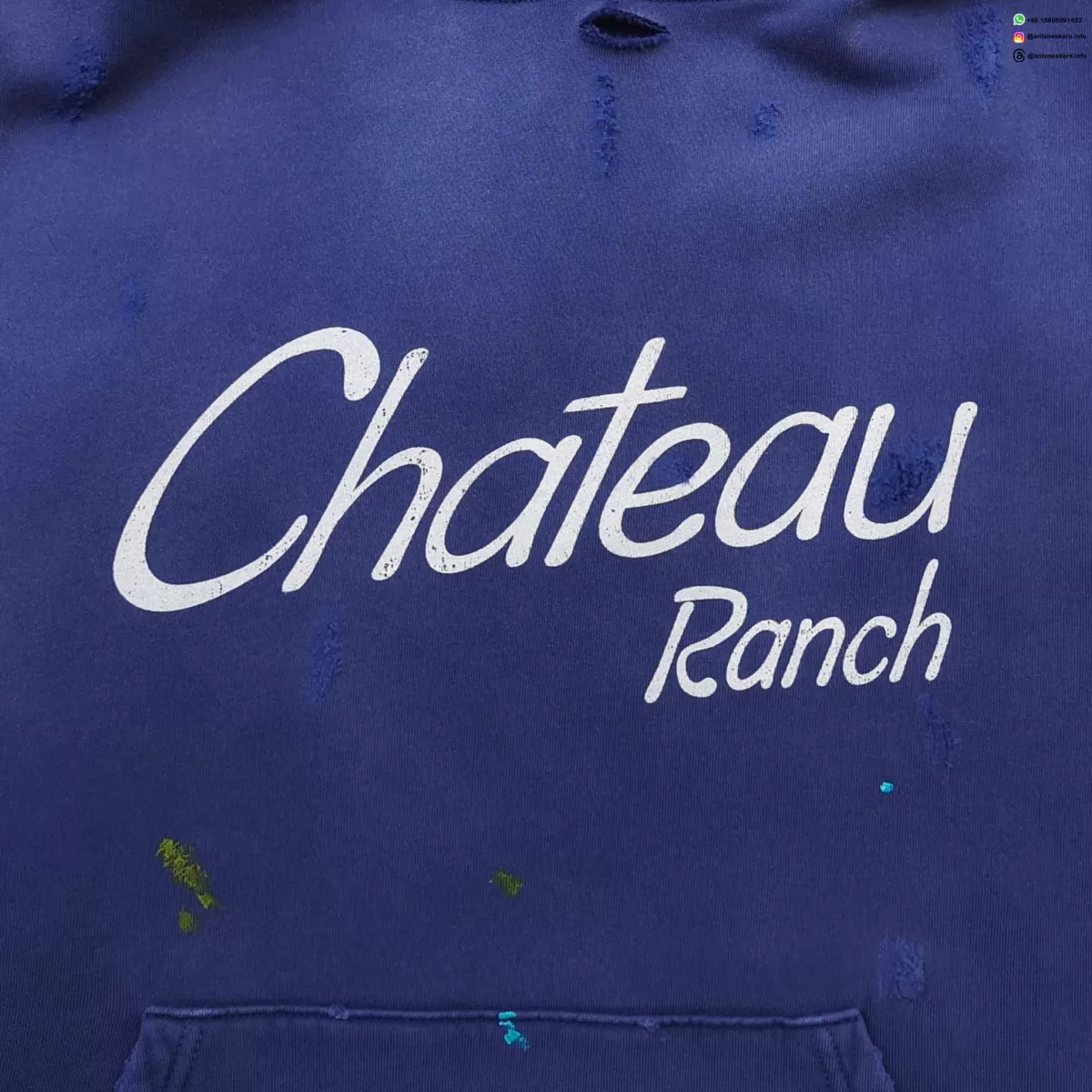 Gallery Dept Chateau Ranch Hand-Painted Blue Hoodie - Vintage Garment Dyed Pullover