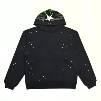 Sp5der Black Hoodie with Green Web Print – Heavyweight Cotton Streetwear Hoodie