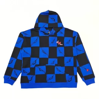 Anti Promo Blue Black Checker Hoodie – Patchwork Streetwear Hoodie 380g Cotton