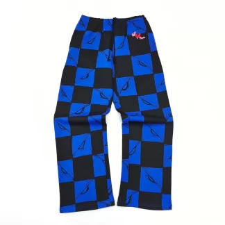 Anti Promo Blue Black Checker Sweatpants – Patchwork Wide Leg Streetwear Pants 380g