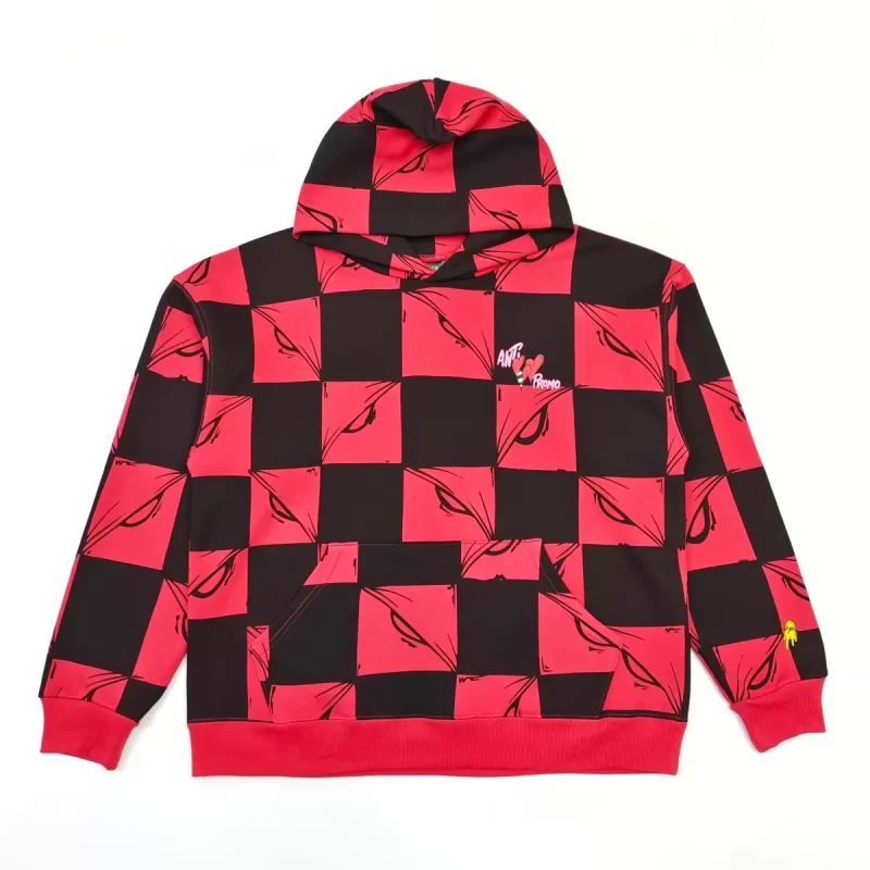 Anti Promo Red Black Checker Hoodie – Patchwork Streetwear Hoodie 380g Cotton