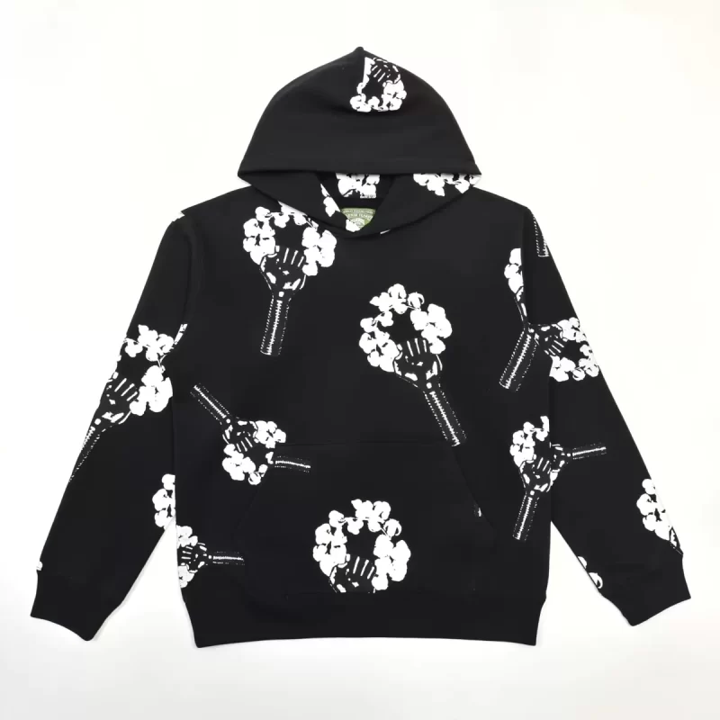 Denim Tears Black Cotton Wreath Hoodie – Heavyweight 400g Cotton Streetwear Hoodie