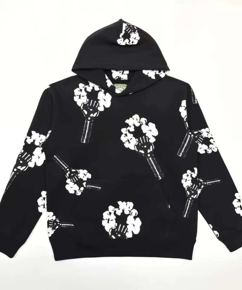 Denim Tears Black Cotton Wreath Hoodie – Heavyweight 400g Cotton Streetwear Hoodie