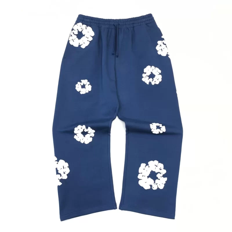 Denim Tears Blue Cotton Wreath Sweatpants – Heavyweight 400g Straight Leg Sweatpants