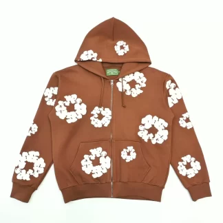 Denim Tears Brown Cotton Wreath Zip Hoodie – Heavyweight 400g Cotton Full-Zip Hoodie