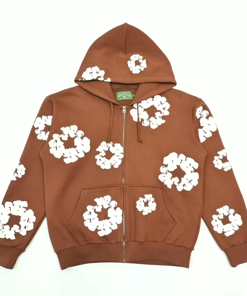Denim Tears Brown Cotton Wreath Zip Hoodie – Heavyweight 400g Cotton Full-Zip Hoodie