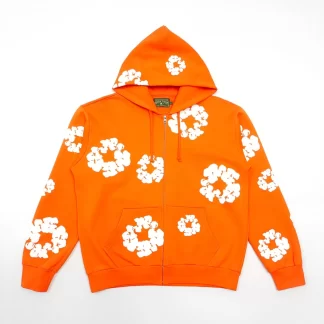 Denim Tears Orange Cotton Wreath Zip Hoodie – Heavyweight 400g Cotton Streetwear Hoodie
