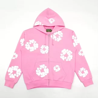 Denim Tears Pink Cotton Wreath Zip Hoodie – Heavyweight 400g Cotton Streetwear Hoodie