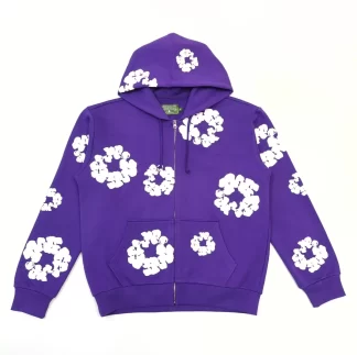 Denim Tears Purple Cotton Wreath Zip Hoodie – Heavyweight 400g Cotton Streetwear Hoodie