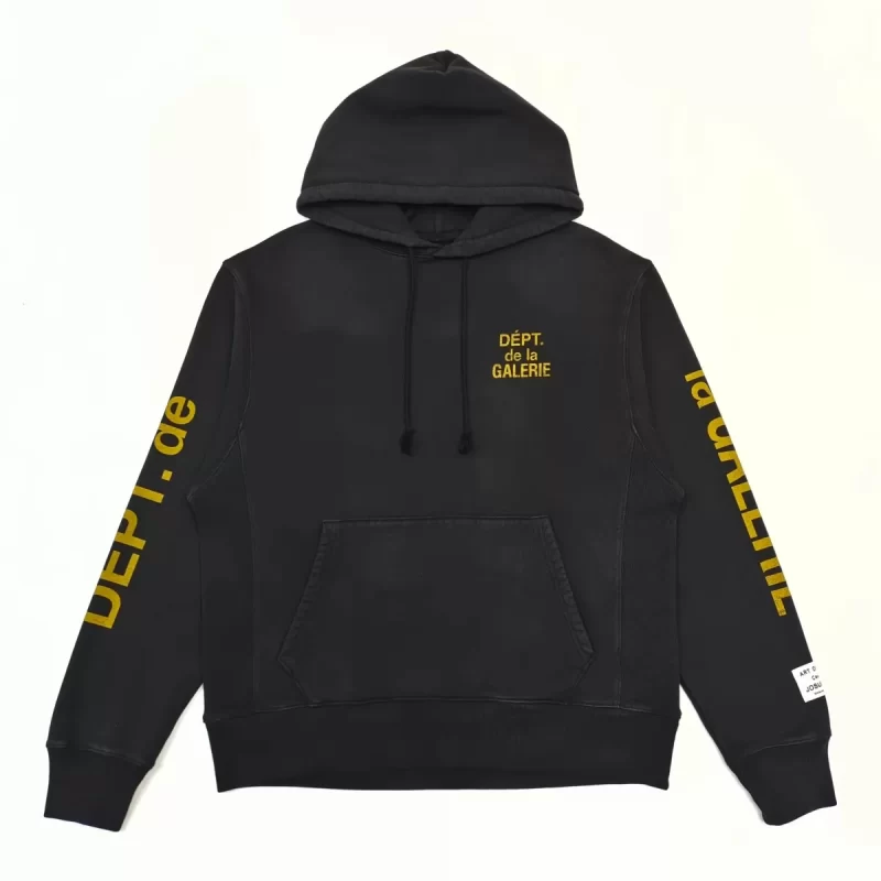 Gallery Dept Black Hoodie – Vintage Washed Crack Print Streetwear Hoodie 420g