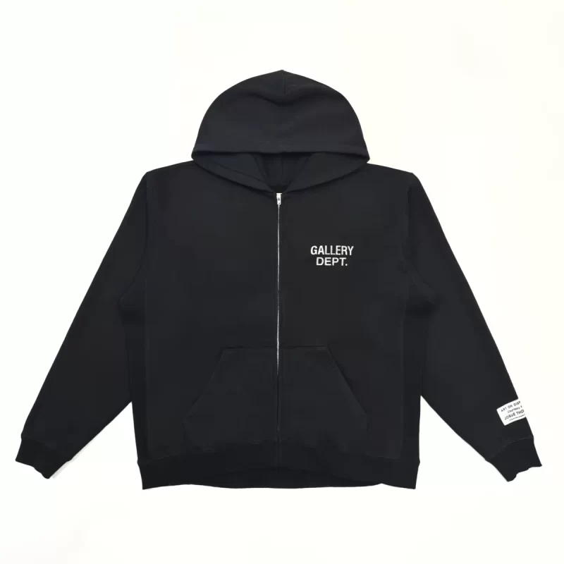 Gallery Dept Black Logo Zip Hoodie – 420g Heavyweight Cotton Streetwear Hoodie