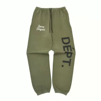 Gallery Dept Embroidered Sweatpants – Military Green Cotton Streetwear Pants 420g