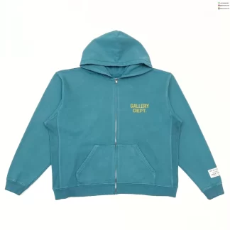 Gallery Dept Front & Back Yellow Letter Zip Hoodie – Heavyweight Washed Cotton Hoodie