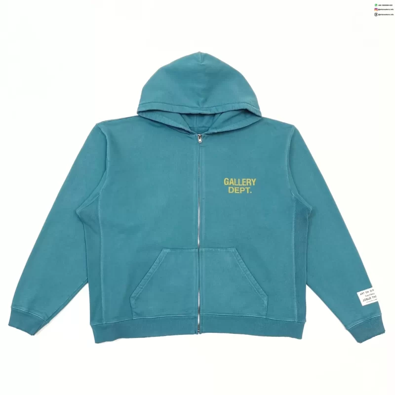 Gallery Dept Front & Back Yellow Letter Zip Hoodie – Heavyweight Washed Cotton Hoodie