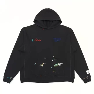 Gallery Dept Hand-Painted Embroidered Hoodie – Black Leather Patch Streetwear Hoodie