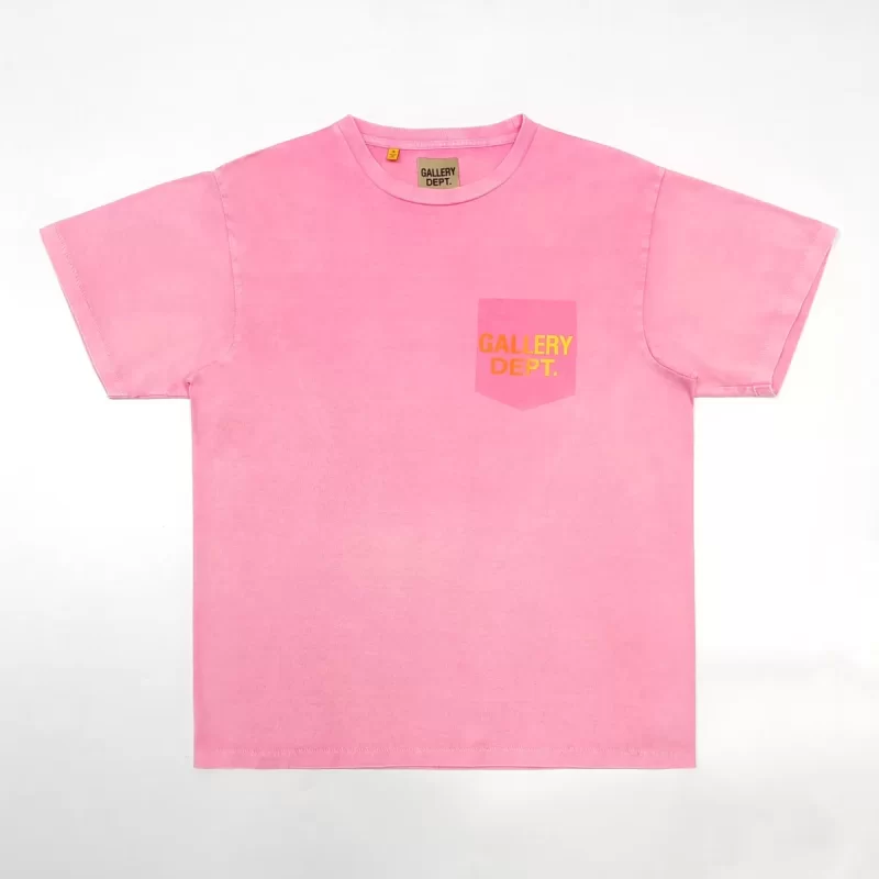 Gallery Dept Pink Logo Pocket T-Shirt – Vintage Washed Cotton Tee 230g