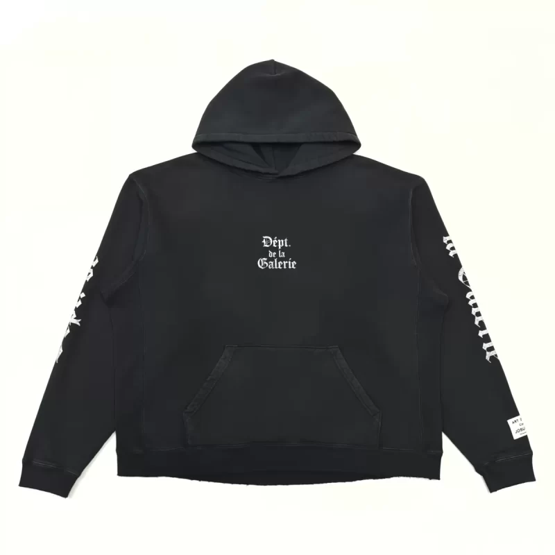 Gallery Dept Vintage Wash Hoodie – Black Crack Print Logo Streetwear Hoodie