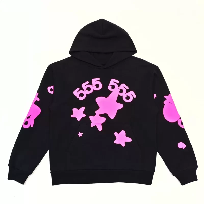 Sp5der 555 Black Hoodie – Pink Graphic Streetwear Hoodie 450g Heavyweight