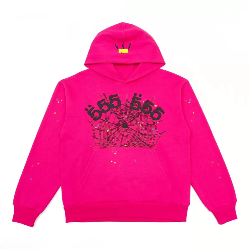 Sp5der 555 Pink Hoodie – Spider Web Graphic Streetwear Hoodie 450g Cotton