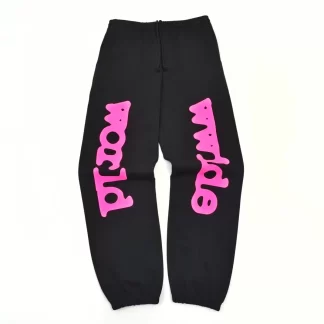 Sp5der Black Logo Sweatpants – Pink Graphic Streetwear Pants 450g Heavyweight