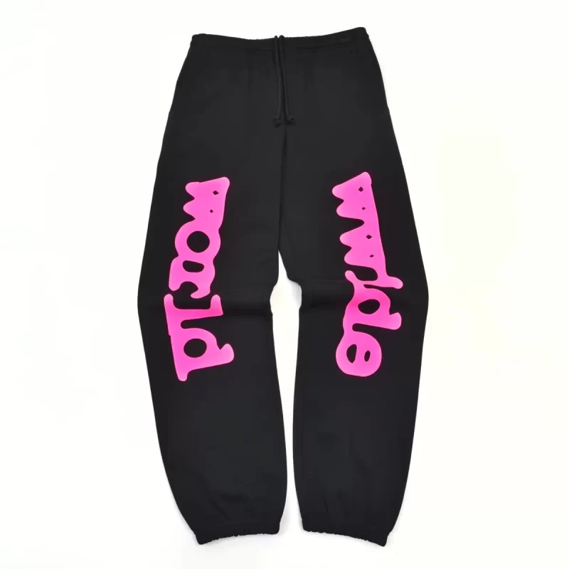 Sp5der Black Logo Sweatpants – Pink Graphic Streetwear Pants 450g Heavyweight