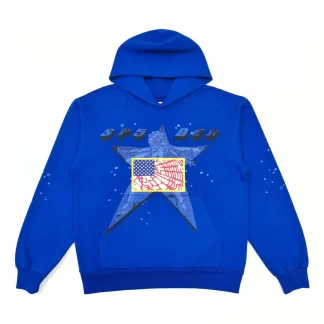 Sp5der Blue Graphic Hoodie – 450g Heavyweight Cotton Streetwear Hoodie