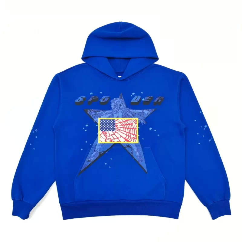 Sp5der Blue Graphic Hoodie – 450g Heavyweight Cotton Streetwear Hoodie