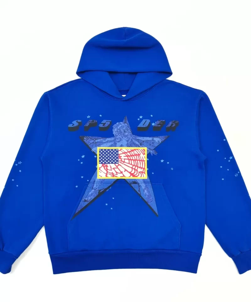 Sp5der Blue Graphic Hoodie – 450g Heavyweight Cotton Streetwear Hoodie