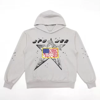 Sp5der Grey Graphic Hoodie – 450g Heavyweight Cotton Streetwear Hoodie