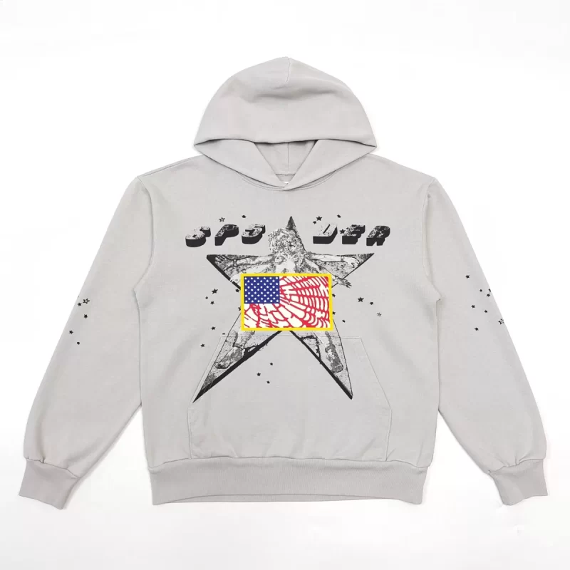 Sp5der Grey Graphic Hoodie – 450g Heavyweight Cotton Streetwear Hoodie