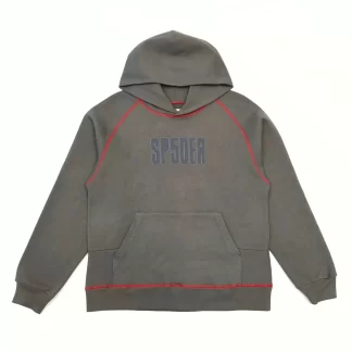 Sp5der Grey Hoodie with Red Stitch – Minimal Streetwear Pullover Hoodie 450g